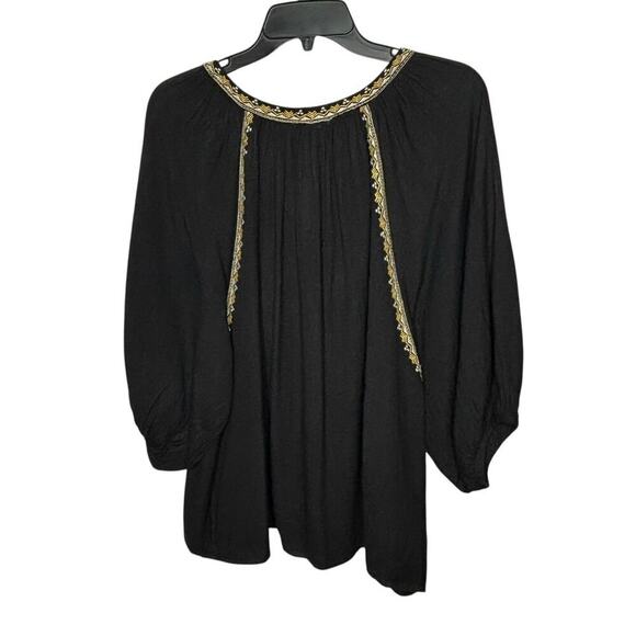 World Market Embroidered Linen Blend Boho Oversized Peasant Top Size S/M - Picture 2 of 10